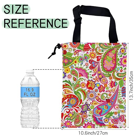 Colorful Paisley Car Garbage Bag,Ethnic Floral Waterproof Small Car Trash Bag Hanging Back of Seat,Drawstring Hanging Car Trash Bag with Adjustable Buckle for Car Accessories