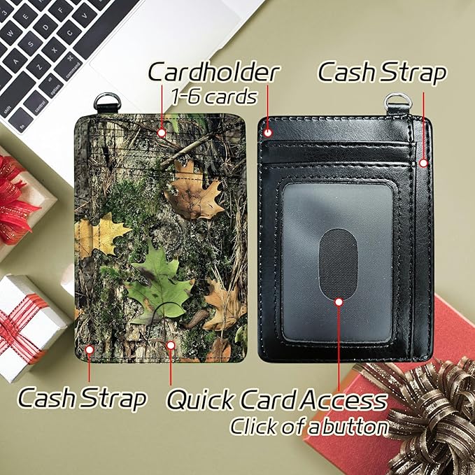 Small Travel Wallets, Camo Tree Leaf Slim Minimalist Front Pocket Wallet with Wristlet, RFID Blocking PU Leather Credit Card Holder with ID Window Change Purse for Men Women