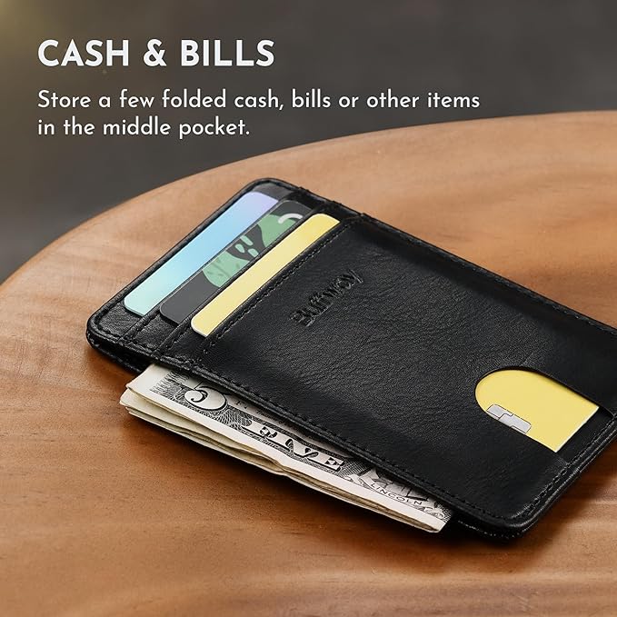 Buffway Mens Slim Wallet, Minimalist Thin Front Pocket Leather Credit Card Holder with RFID Blocking for Work Travel | Minimalist, Thin, Front Pocket, Credit Card Holder, RFID Blocking, for Work Travel