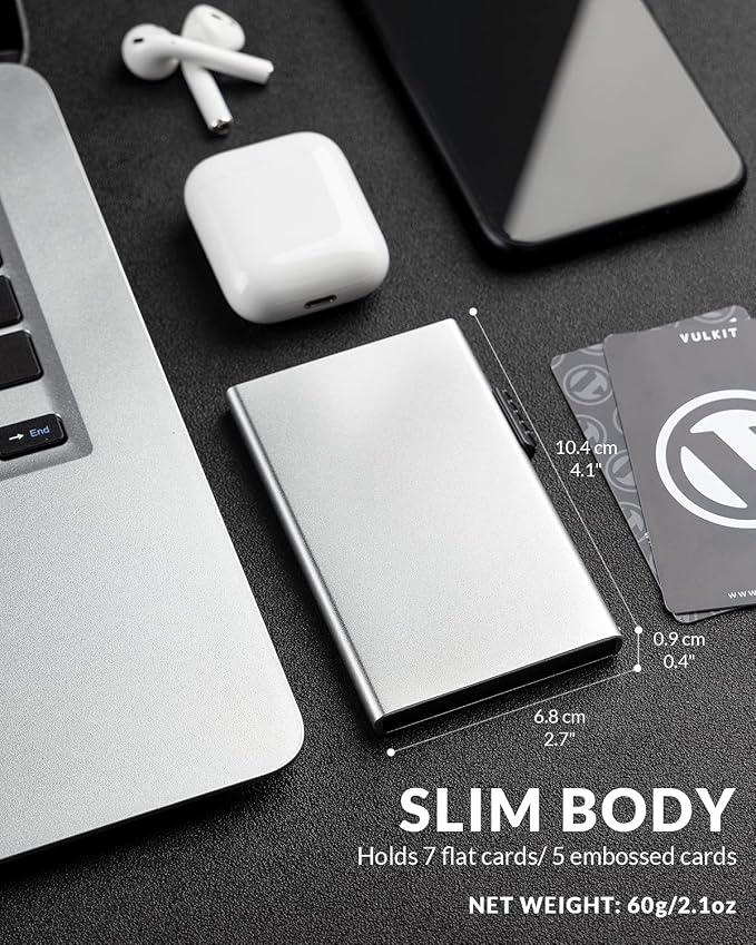 VULKIT Minimalist Credit Card Holder Pop Up Cards RFID Protection Slim Metal Wallet