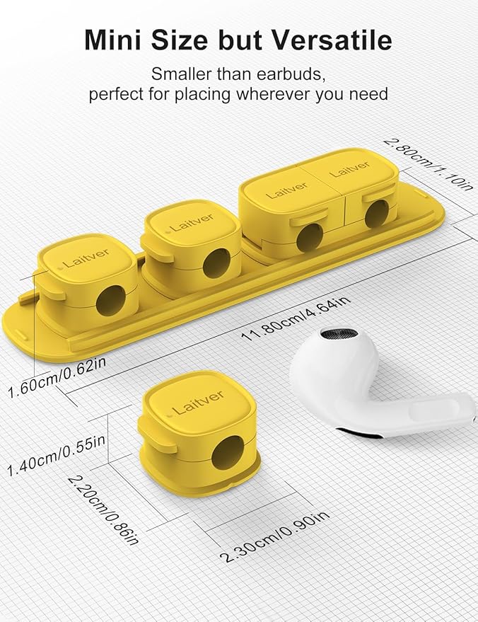 6 Pack Magnetic Cable Clips [1s Open/Lock], Laitver Cord Organizer Holder Strong Adhesive Desk Cable Management- Organize Charging Cords Neatly for Home, Office, Car,Desk, Nightstand-Yellow