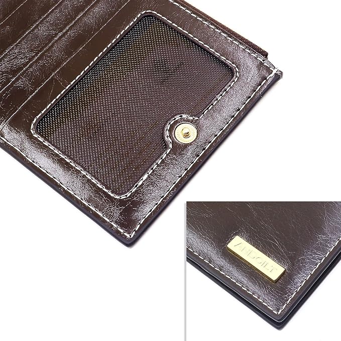 ANDOILT Women's Genuine Leather Wallet RFID Blocking Credit Card Holder Zipper Purse Cell Phone Handbag