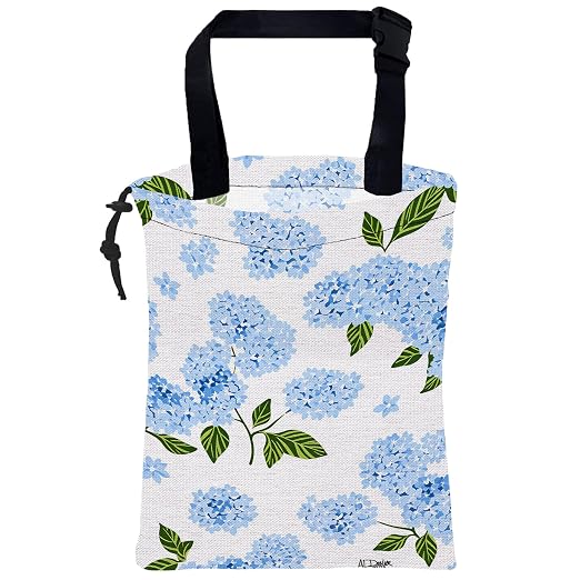 Car Trash Bag Blue Hydrangeas Floral Hanging Drawstring Car Organizer and Storage Bag with Adjustable Buckle Canvas Garbage Bin for Back Seat or Hanging Headrest Road Trip Essentials