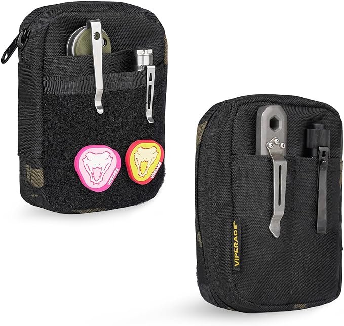 VIPERADE VE31 Small EDC Pouch, Men's Pocket Organizer, Small EDC Organizer Multitool Pouch for Camping/Hiking/Bushcraft (Black Camo)