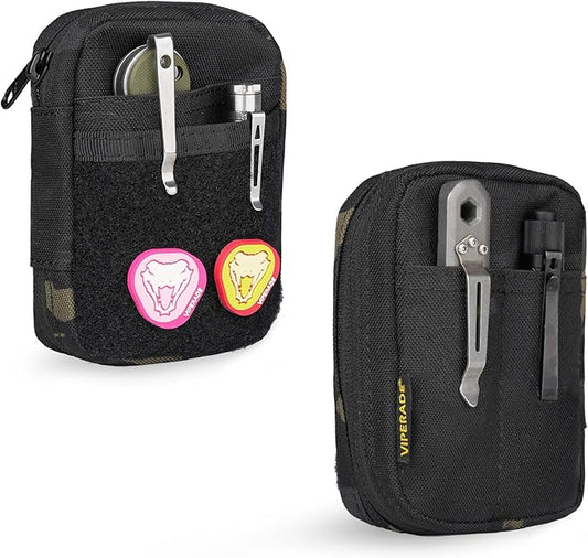 VIPERADE VE31 Small EDC Pouch, Men's Pocket Organizer, Small EDC Organizer Multitool Pouch for Camping/Hiking/Bushcraft (Black Camo)