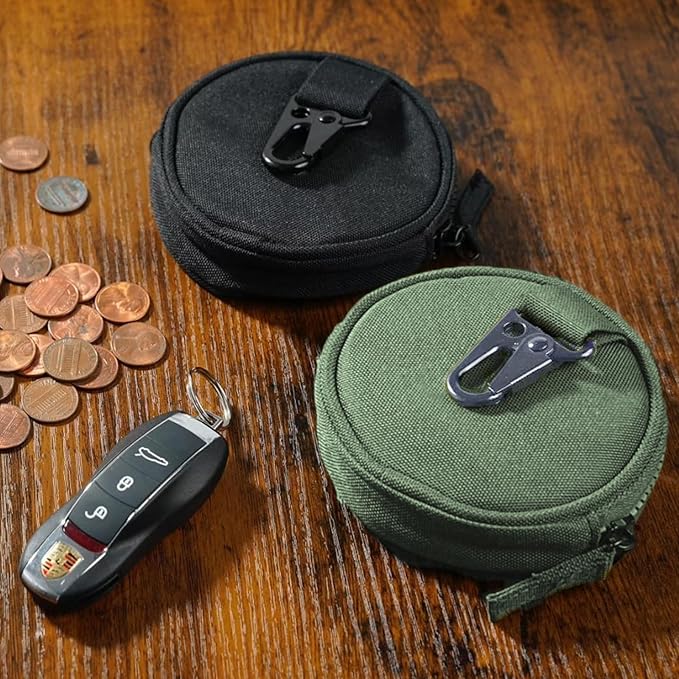 Tactical EDC Pouch for Men - 1000D Nylon Round Small Utility, Triangle Buckle Belt, Water-Repellent EDC Organizer, Coin Pouch for Keys & Earbuds