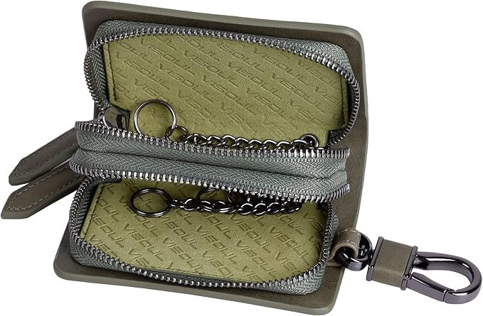 VISOUL Car Key Case Holder Double Zipper, Leather Car Smart Key Fob Case with Keychain for Men and Women