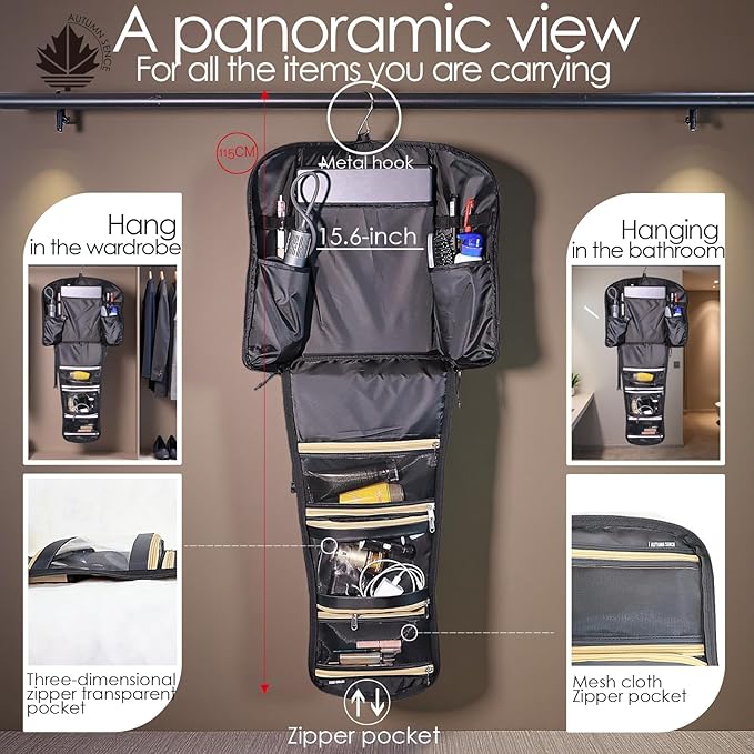Travel Laptop Backpack Large Hanging Toiletry Organizer Water-Repellent Hygiene Bag (Khaki)
