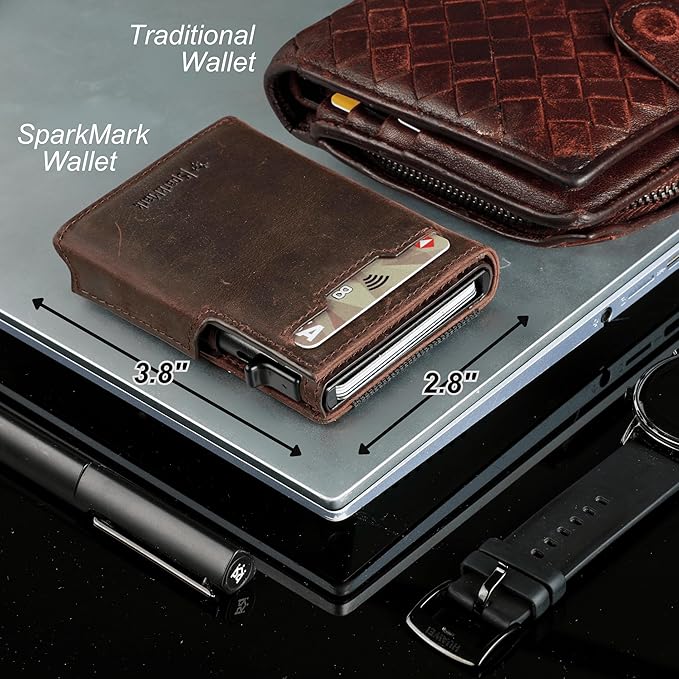 Minimalist Pop Up Wallet for Men | RFID Blocking Credit Card Holder Wallet with Money Clip | Mens Wallet Slim Bifold Front Pocket Metal Case with Gift Box (Genuine Full Grain Soft Leather)