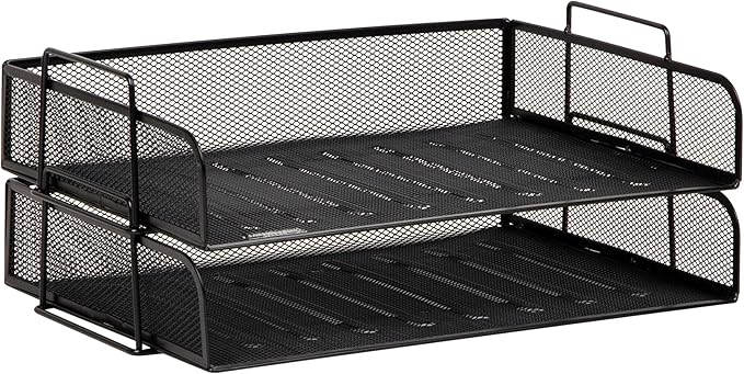 Mind Reader Stackable Paper Tray, Desktop Organizer, File Storage, Office, Metal Mesh, 2 Pcs., Black