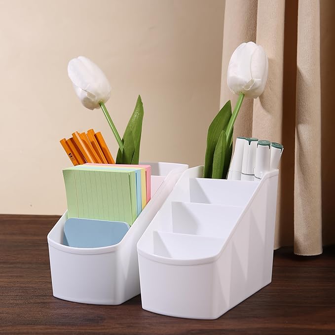 Generic 2-Piece Set Plastic Desk Organizer With 8 Slots,Minimalist Multi-purpose Storage for Small Items,White Matte Surface