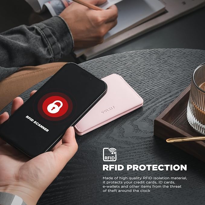 VULKIT Slim Minimalist Card Holder RFID Blocking Leather Credit Card Holder Front Pocket Wallet Magnetic Closure