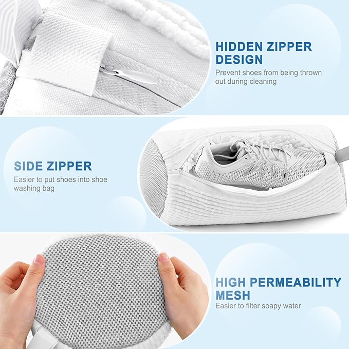 Aship Shoe Washing Machine Bag, Laundry Shoe Bag for Washer and Dryer - Reusable Shoe Cleaning Bag for Sneakers,Tennis Shoes, 360° Deep Cleaning With Self-locking Zipper for All Shoe Sizes - White,1PC