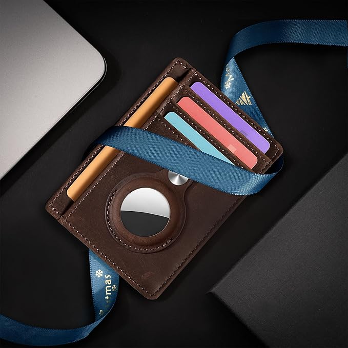 Hawanik Slim Minimalist Front Pocket Air Tag Wallet, RFID Blocking Card Holder Wallet with Airtag Holder