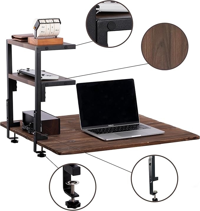 Clamp on Desk Shelf 2-Tier Shelving Unit Table Organizer Above or Under Desk, Storage Tray Desk Workspace Organizers Desktop Storage Table Extender for Office Home (15.7 * 5.9 inch)