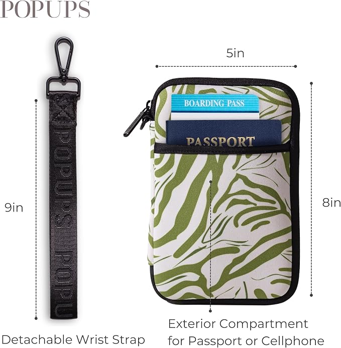 POPUPS Passport Travel Wallet for Women - Large Multiple Document Organizer and Holder with Wristlet - Serengeti