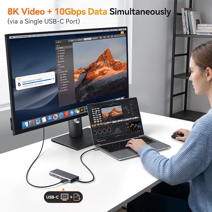 USB C Laptop Docking Station Dual/Triple Display with 2 HDMI USB C 8K | USB to USB C Adapter with 10G USB 3.1*3, 100W PD, Ethernet,Docking Station 3 Monitors 8-in-1 USB C Hub for Hp/Dell Laptop