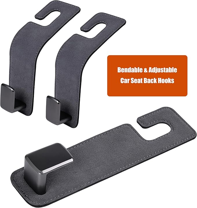 Car Seat Back Hook Metal with Suede Universal Vehicle Headrest Hangers Interior Storage Organizer for Purse Handbag Coat Grocery Bags 2 Pack Grey