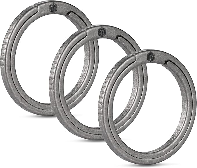 KeyUnity Titanium Flat Key Rings, 33/25/17.5mm Side Pushing Split Ring for Key Carabiner Flashlight Knife Dog ID Collar Tag