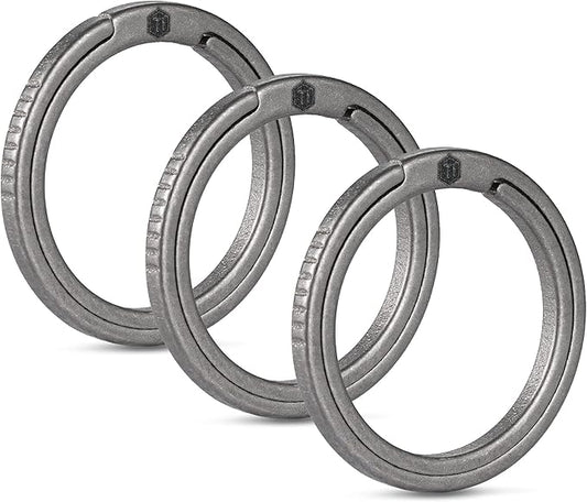 KeyUnity Titanium Flat Key Rings, 33/25/17.5mm Side Pushing Split Ring for Key Carabiner Flashlight Knife Dog ID Collar Tag