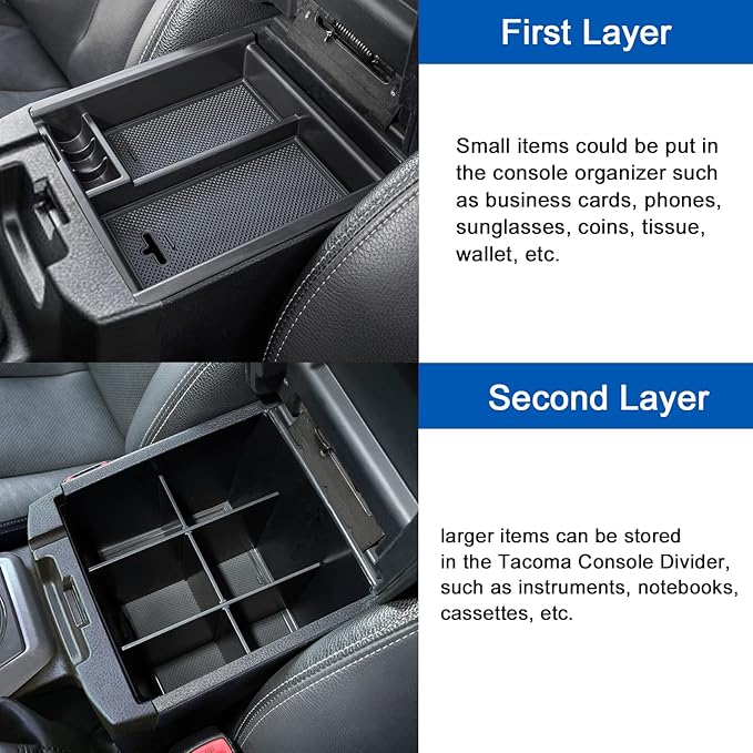 JDMCAR 2PCS Center Console Insert Set Compatible with Toyota Tacoma 2023 2022-2016, Console Armrest Box Insert Tray and Center Console Organizer Divider for Tacoma Accessories
