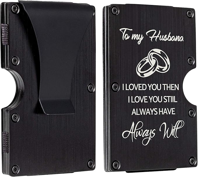 Carbon Fiber RFID Engraved Wallets for Men from Wife with Money Clip Personalized Slim Minimalist Card Holder Gifts for Men Husband Boyfriend Gifts for Birthday, Anniversary, Wedding, Valentine's Day