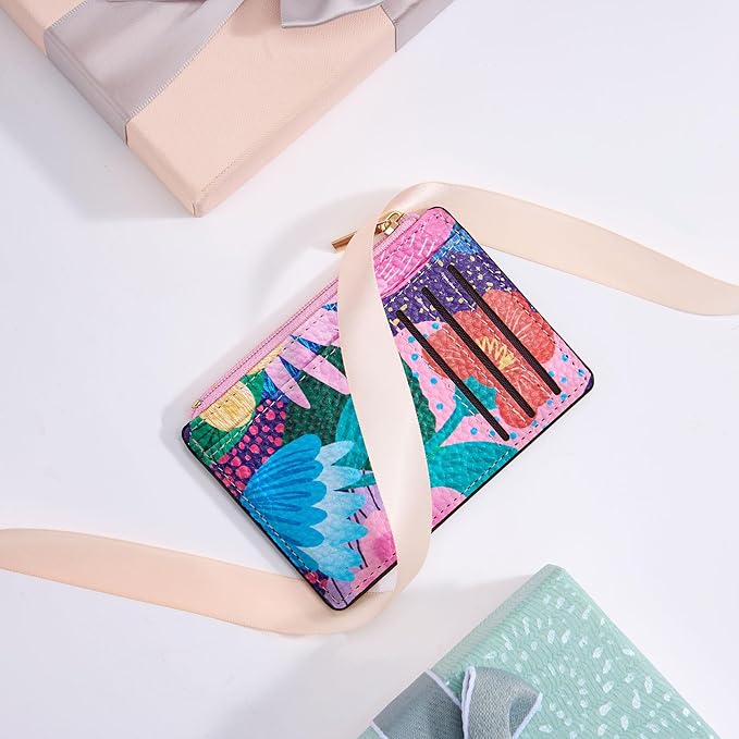 Tipmile Credit Card Holder for Women Slim Minimalist Front Pocket RFID Blocking Wallet Small Compact Card Case with ID Window, Floral Bloom