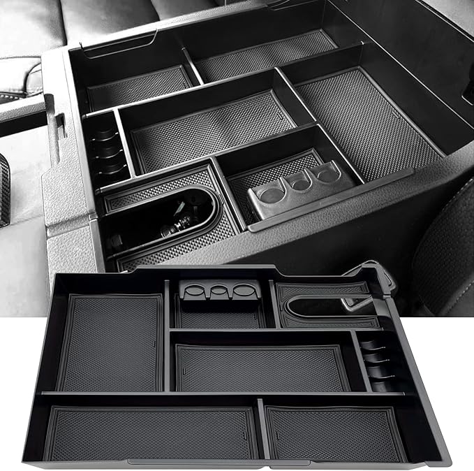 JOJOMARK Compatible with Toyota Tundra Accessories Center Console Tray Organizer for Tundra 2014-2020 2021 Insert ABS Armrest Box Secondary Storage (Black)
