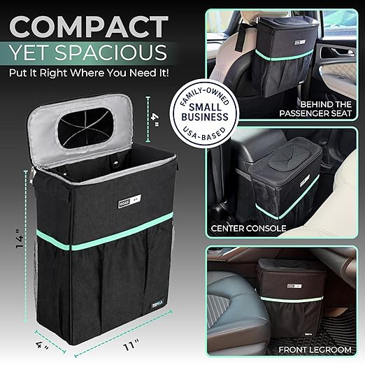 RoadBin™ Car Trash Can – Slim 4" 2.5 Gallon Space-Saving Design, Stays Upright, Leakproof & Odor-Proof Car Garbage Can for Clean, Clutter-Free Cars, Trucks & SUVs