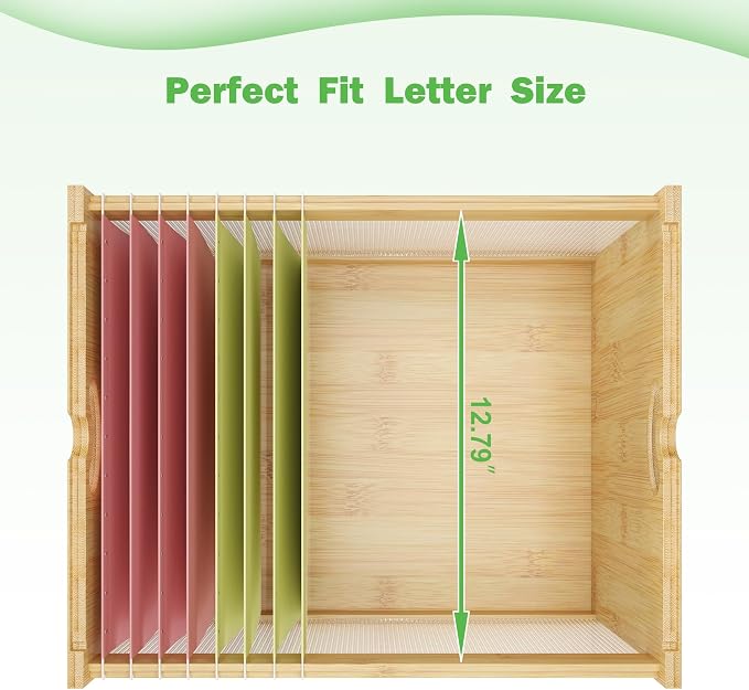 Hanging File Box Organizer for Letter Size, Bamboo Acrylic File Folder Storage with Lid Clear Moving Boxes Wooden with Handle Desktop Wood Filing Holder for Office Nature 1 Pack