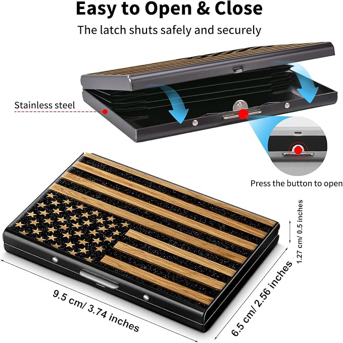 Metal Wallet,Credit Card Holder for Women Men,RFID Blocking Card Holder Mini Slim Aluminum Wallet ID Case Hard Case Business Card Holder Case,Cute Wood Flag