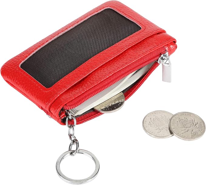 Women Genuine Leather Keychain Zipper Change Wallet Small Mini Pocket Size Coin Purse