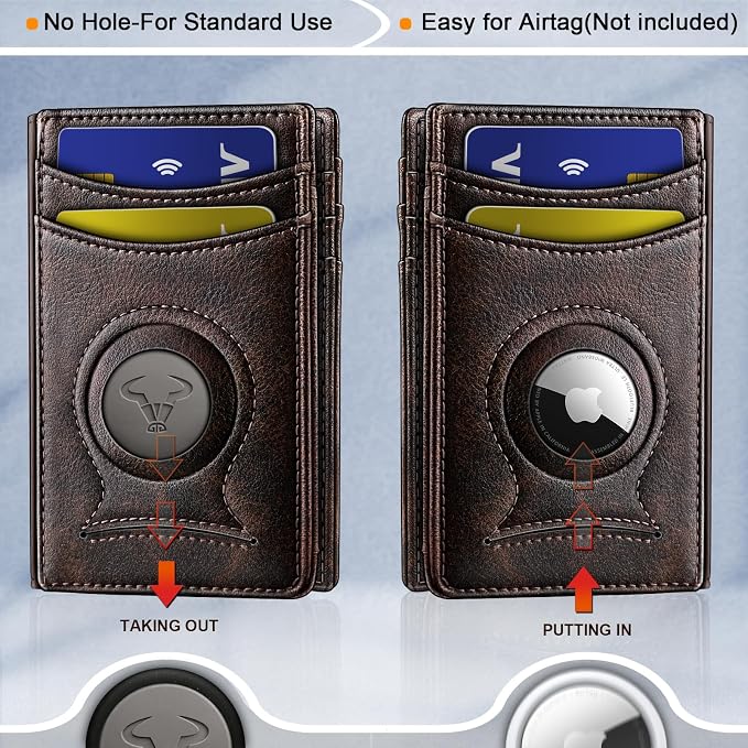 BULLIANT Men Airtag Wallet,Slim Wallet Money Clip Card Holder Magnetic Closure 12 Cards in Front Pocket RFID Blocking