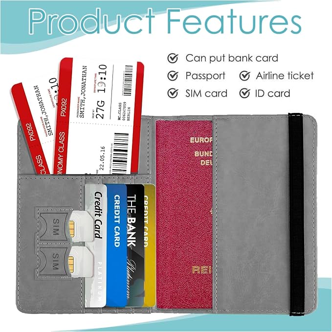 Storite Grey RFID Blocking PU Leather Travel Passport Holder Cover Travel Wallet Organiser Passport Case Travel Document Organiser for Men & Women (14.58 X 11CM- Grey)