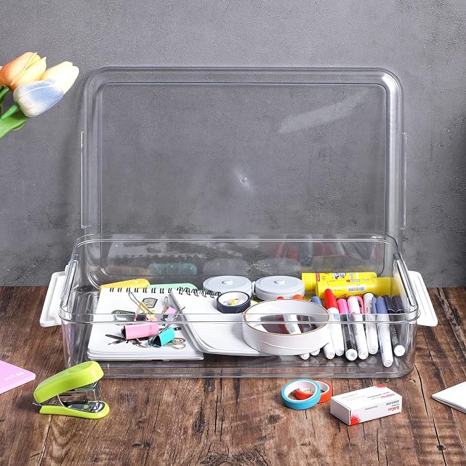 2 Pack Clear Plastic Stackable Storage Box File Protector Case Organizer Portable Project Case Document Holder for 9.2 x 13.6 Letter A4 File Paper, Plastic Storage Box Office Documents