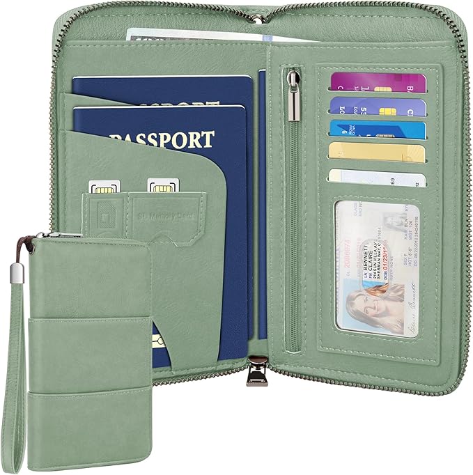 Family Passport Holder Wallet with Zipper, RFID Blocking Travel Document Organizer, PU Leather Passport Wallet for Women Men, Passport Cover Travel Wallet for Boarding Pass, ID, Money, Ticket
