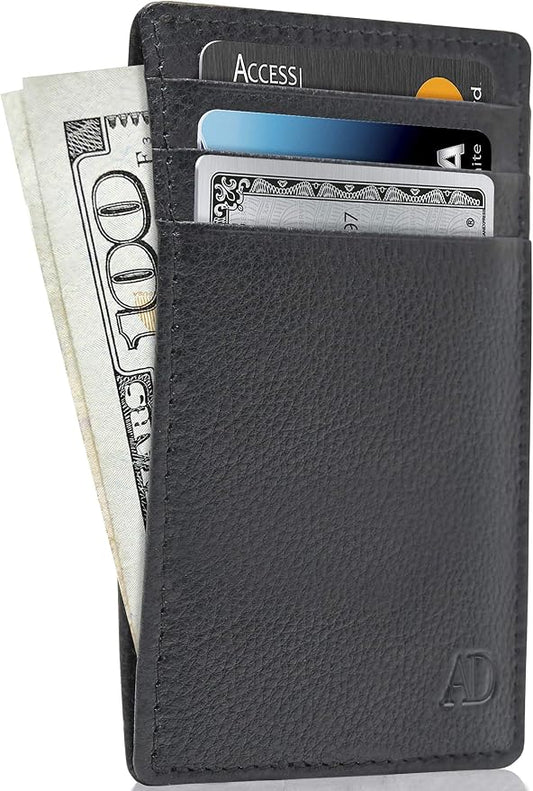 Access Denied Slim Minimalist Wallets For Men & Women - Leather Front Pocket Thin Mens Wallet RFID Credit Card Holder Gifts For Men