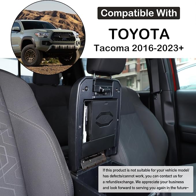 Upgrade Armrest Hidden Storage Box Compatible with Toyota Tacoma 2016-2023 Center Console Handrail Privacy Storage Box Organizer Tray Armrest Storage Box Container Insert Pallet Manager Accessories