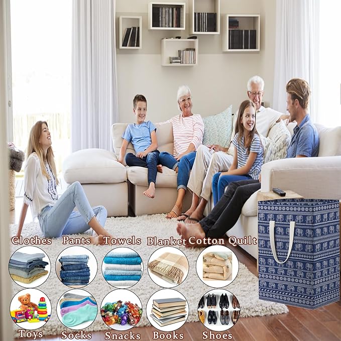 Waterproof Laundry Hamper Collapsible Laundry Basket Extended Cotton Handle Laundry Bag Large Clothes Storage Toy Organization for Bathroom Bedroom Laundryroom College Dorms