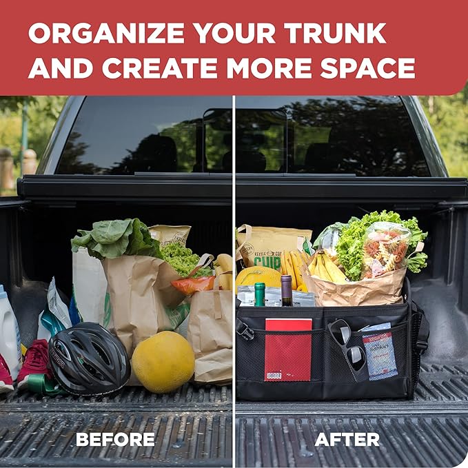 TRUNKCRATEPRO XL Heavy-Duty Trunk Organizer – Reinforced SUV & Truck Cargo Storage with 6 Adjustable Compartments, Non-Slip Base & Securing Straps (Foldable Design, Black)