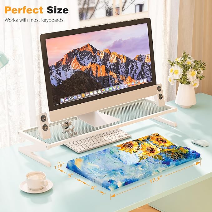 Ospelelf Keyboard Wrist Rest, Ergonomic Memory Foam Wrist Support for Typing & Gaming, Tilted Keyboard Pad, Aesthetic Desk Accessories for Office, Relief for Carpal Tunnel & Wrist Pain, Sunflower