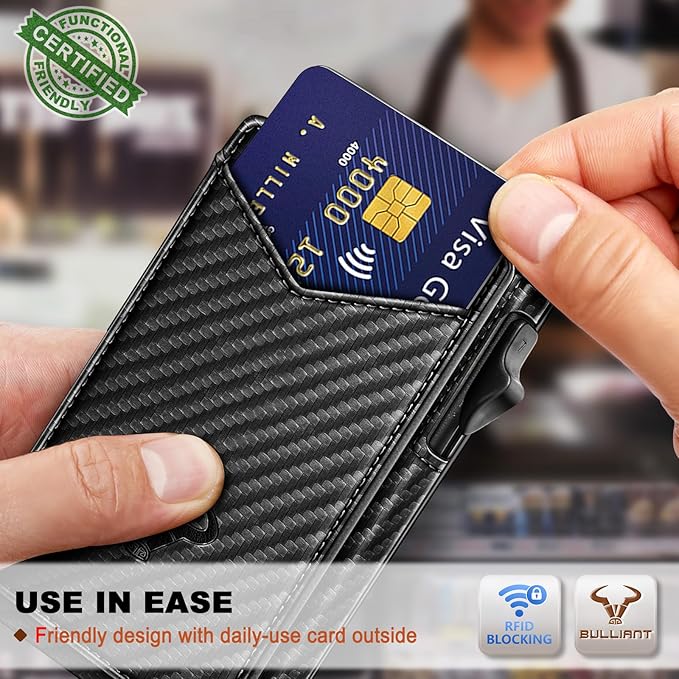 BULLIANT Men Wallet,Magnetic Metal Wallet Money Clip 9Cards Pop-up Access RFID Blocking