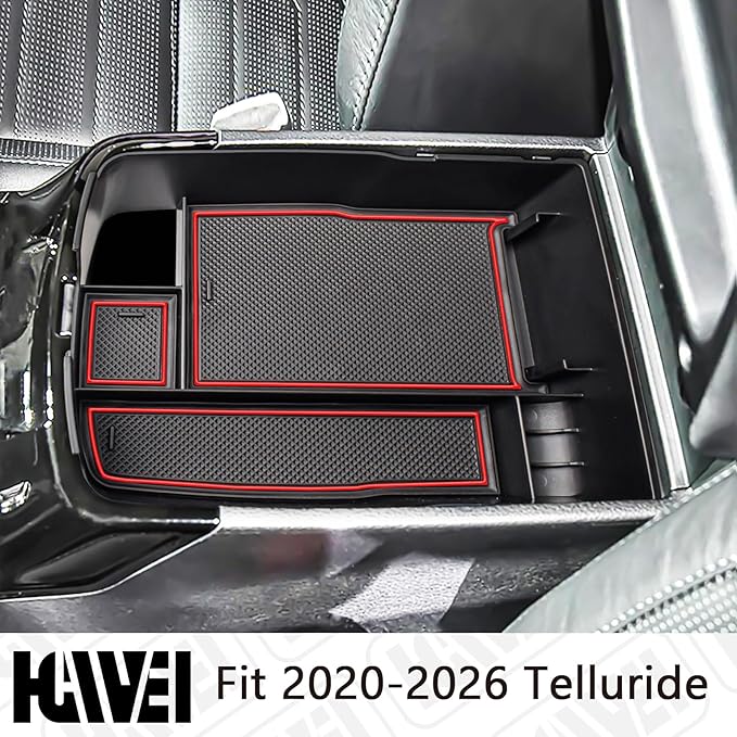 HGWEI Center Console Organizer Compatible with Kia Telluride 2020 2021 2022 2023 2024 2025 2026 Interior Accessories Insert Tray Coin Holder Armrest Secondary Storage Box, Red