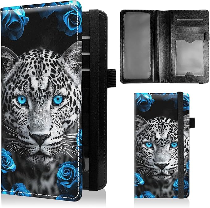 Check Book Cover for Personal Checkbook with Duplicate Checks for Women's & Men PU Leather Wallets Check Book Holder with Pen Card Slots Elastic Strap,Leopard And Rose
