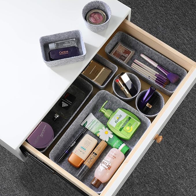 Welaxy 8-piece desk drawer organizer trays felt shallow bin for pens notes Jewlery Watches, home office dorm minimalist living gift solutions (Gray)
