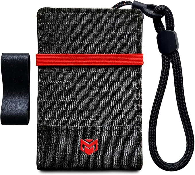 RFID Minimalist Slim Wallet for Men and Women, Holds Up to 12 Cards, Cash, Key Thin and Lightweight Credit Card Holder (Black Microfiber – Inferno Edition)