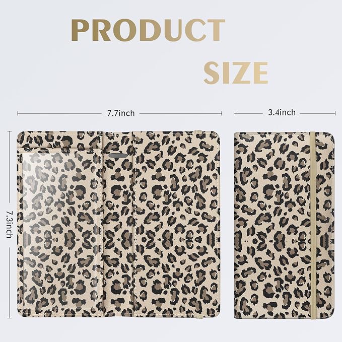 Checkbook Cover for Men Women, Premium Leather Checkbook Holder with RFID Blocking and Built in Clear Plastic Divider for Personal and Business Checks (Leopard-Yellow)