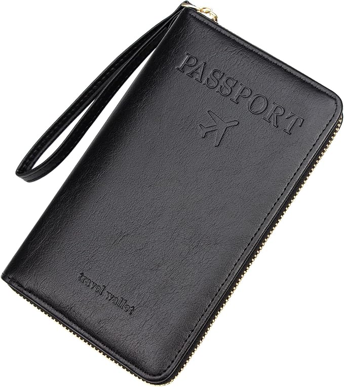 defway Passport Holder Travel Wallet - RFID Blocking Passport Holder Card Slots, PU Leather Travel Wallet Cover, Organizer for Documents Travel Essentials (Black)