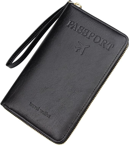 defway Passport Holder Travel Wallet - RFID Blocking Passport Holder Card Slots, PU Leather Travel Wallet Cover, Organizer for Documents Travel Essentials (Black)