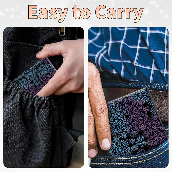 Slim Credit Card Holder, Purple Blue Mandala RFID Blocking Metal Wallet for Men & Women, Aluminum Minimalist Hard Case Pocket-Sized Business Cards Organizer (Fits Up to 10 Cards)